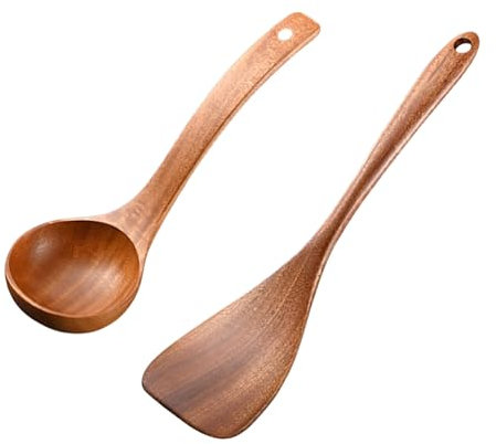 Lot de 2 spatules en bois - Spatule plate - Ustensiles de cuisine antiadhésifs - Spatule à frire - Cuillère à soupe