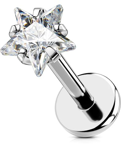 OUFER Body Piercing Titanium 18G/16G Labret Studs Lip Stud Medusa Piercing Threadless Labret Bars Push in Cartilage Helix Tragus Piercing Jewellery Flat Back Earring 6mm 8mm for Women Men