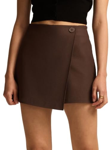 seiveini Rock Damen Elegant Hosenrock Kurzer Rock mit Schlitz Asymmetrischer Skorts Shorts Casual A Braun L
