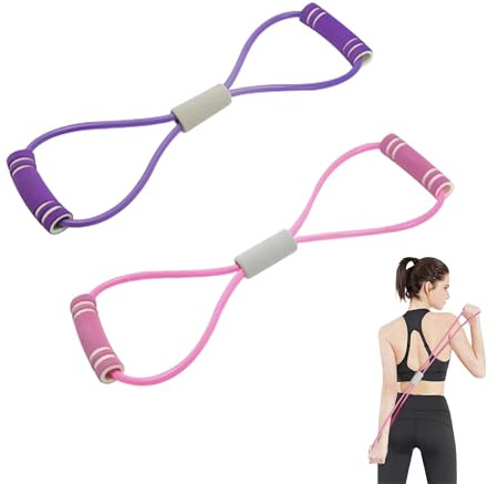 Widerstandsbänder mit Griffen, für Yoga, Fitnessstudio, Fitness, Zugseile, lila oder rosa, elastische Arm-Figur, 8, Widerstandsband, Brust-Expander für Rücken und Schulter, dehnbar für Damen und