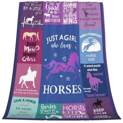 GardEssere Just A Girl Who Loves Horse Blanket Throw Horse Gifts for Girls Pony Flannel Blankets Cartoon Farm Animal Warm Soft Lightweight Throws for Sofa Bedding for Men Women Kids 130x150 CM