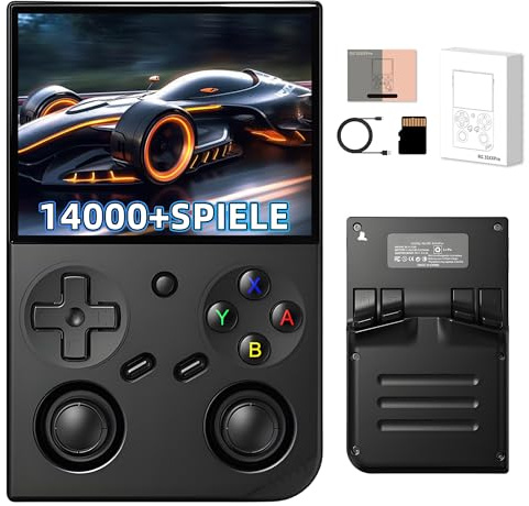 RG35XX Pro Retro Handheld Spielekonsole 64+256GB mit 14000+ Integrierten Retro Spielen 17 Emulatoren, Linux System, 3,5-Zoll-IPS-Bildschirm, Unterstützt WLAN & Bluetooth, TV Ausgang (Schwarz)