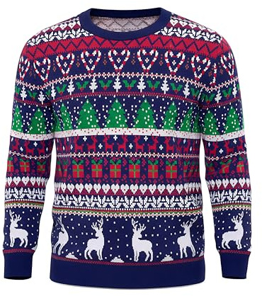 Jezonga Jultröja herr rolig jultröja jultröjor pullover sweatshirt tryck snöflinga älg långärmad rund hals julfest, Blå_1, M