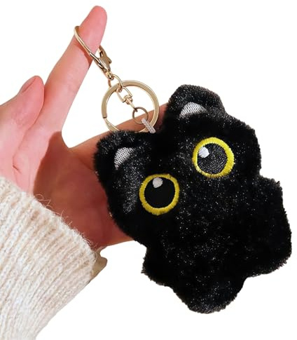 AstraGlam Porte-clés en peluche Chat noir – Charmant accessoire de sac cadeau pour dames, Porte-clés en peluche doux pour sac à main, sac à dos ou clés de voiture