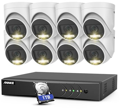 ANNKE 8CH Home 3K Lite AI DVR, Wired Security System with Built-in Mic, 8 X 1080P IP67 Weatherproof Cameras, Human/Vehicle Detection, Color Night Vision, H.265+, 1TB HDD for Surveillance