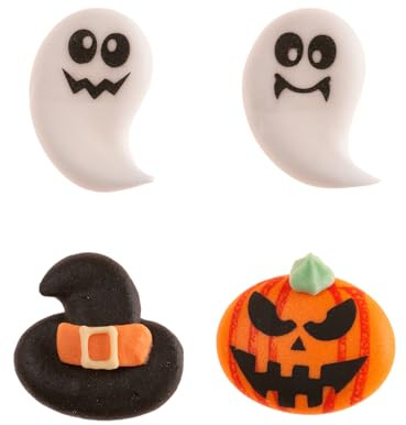 dekora 12 Decorations en sucre Halloween 2D – Sorcière, fantôme, citrouille comestibles pour gâteaux, cupcakes et biscuits