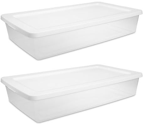 2 Pack Under Bed Storage Bin with Lid,41 Quart Clear Plastic Container for Clothes Linens,29.5x18x6 Inch Stackable Organizer Box with Snap-On Cover,Transparent Underbed Design