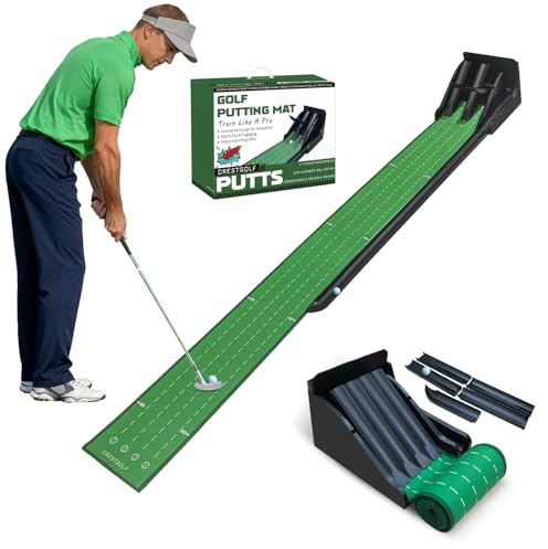 CRESTGOLF 10 pies Alfombras De Putting para, Retorno Engrosada y función automática Entrenamiento apete de Golf para/Exterior Regalo de Golf para Hombres