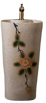 Freistehend Outdoor-Garten-Standwaschbecken Integriertes Keramikwaschbecken mit Wasserhahn und Abfluss-Kit modern