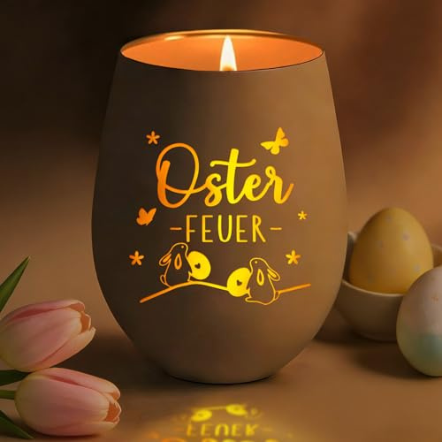 Windlicht Ostern Geschenke für Frauen mit Geschenkbox, Kleine Ostergeschenke für Erwachsene Frauen Teenager Mama Oma Freundin Kollegen, Mitbringsel zu Ostern, Osterdeko Mit Motiv Osterfeuer