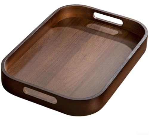 Bandeja de té de madera con asas, plato rectangular para servir aperitivos y frutas, tablero de mesa de té de escritorio para accesorios de juego de té Kung Fu, bandeja de refrescos para invitados