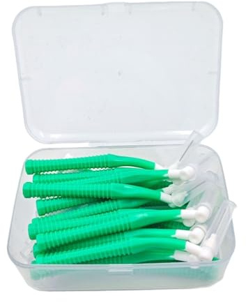 Interdentalborste set med 20 vinklade interdentala borstar av plast, säkra och långvariga användbara mellan hängslen. Tandrengöring (0,8 mm)