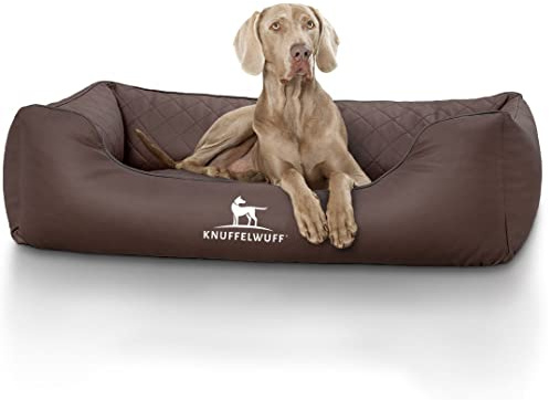 Knuffelwuff Hundebett XXL Kunstleder Hundekorb Hundesofa Hundekissen Hundekörbchen waschbar Milan, 120 x 85cm, braun