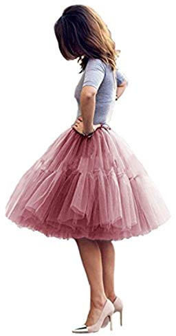 U-Swear Tulle Skirt,Women's Midi Tulle Tutu Skirt Fluffy Princess Five Layers A line Party Prom Underskirt Mauve, Small-Medium