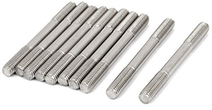 sourcing map 10 Stück Doppelend Gewindebolzen Schrauben Silber Ton | M8 x 80mm Eng Einstellbare Schubstange, M8 x 80mm, Eng Einstellbare