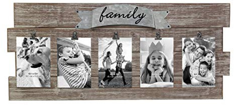 Stonebriar Rustic Wood Collage Picture Frame with Clips and Metal Detail
