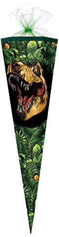 Schultüte/Zuckertüte 85 cm 12-eckig Dino Dschungel mit Sound mit Tüll/Textilborte-Verschluß