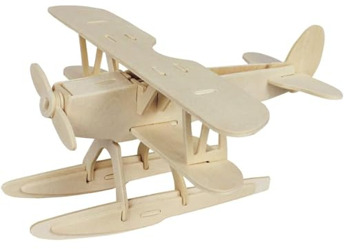 Marabu 31700000002 – KiDS 3D-träpussel vattenflygplan, med 28 pusselbitar av FSC-certifierat trä, ca 21 x 9 cm stor, enkel plugin-teknik, för individuell målning och design