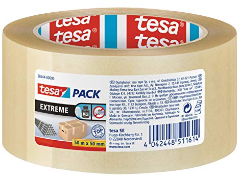 Tesa Pack Extreme Ruban Adhésif d'Emballage Qualité Supérieure – Résistant à la Déchirure – Idéal pour l'Emballage de Colis et Objets Lourds – Transparent – 50 m x 50 mm