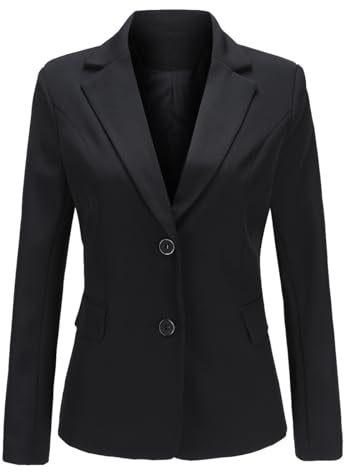 YYNUDA - Giacca da donna a maniche lunghe, elegante, casual, da lavoro, formale, slim fit, blazer, Nero , M