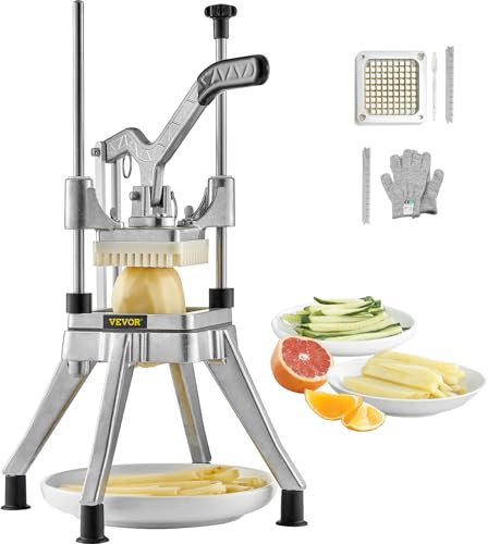 VEVOR Commercial Vegetable Fruit Chopper 3/8″ Blade Professional Food Dicer Kattex French Fry Cutter Onion Slicer Stainless Steel for Tomato Peppers Potato Mushroom Upgrade Style 3/8