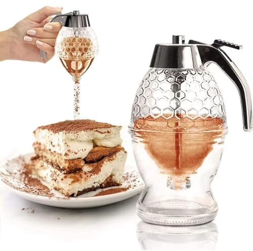 Jadeshay Honigspender, 200ML Honigglas Honigspender Tropffrei Acryl Honigverteiler Syrup Spender mit Ständer