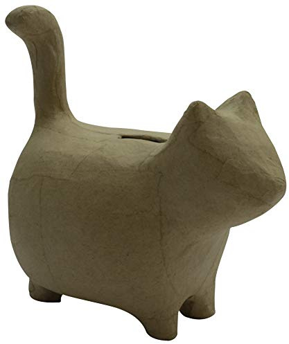Décopatch AC841C - Spardose aus Pappmaché, Katze stehend 14x8,5x15cm, Öffnungssystem auf der Unterseite, 1 Stück