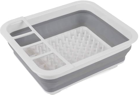 Garden Mile Collapsible Dish Drainer & Washing Up Bowl with Drain – Foldable Plastic Drying Rack with Cutlery Holder – Space Saving Kitchen & Camping Sink Basin
