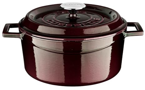 Lava, forno olandese in ghisa smaltata con coperchio 4,74 Quart, casseruola rotonda, pentola in ghisa, casseruola smaltata, diametro: 24 cm, capacità: (Lt.) 4,49Lt. (Gal) 1,18 gal