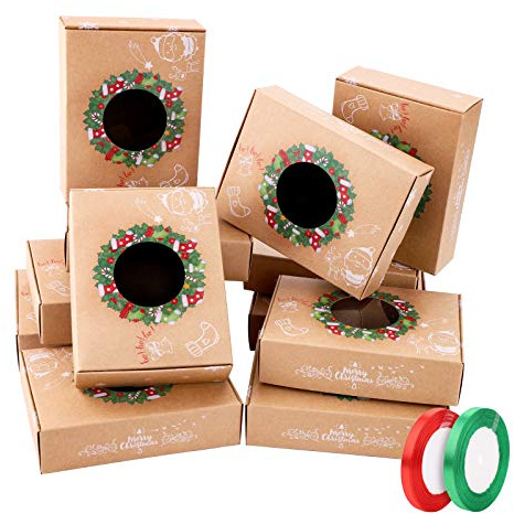 Geschenkboxen set weihnachten 12 Pcs karton Deko Plätzchen und 2 Rollenband,Papier DIY faltboxen Geschenk Kuchen Dekorative Leckereien Boxen Hochzeitsbevorzugung Party Dessert Cookie