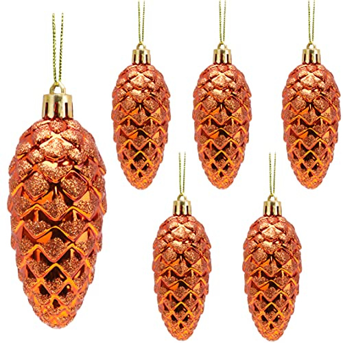 Christmas Concepts® Packung mit 6-90mm Tannenzapfen-Kugeln – glänzend und glitzernd – Luxus-Weihnachtsdekoration (Kupfer)
