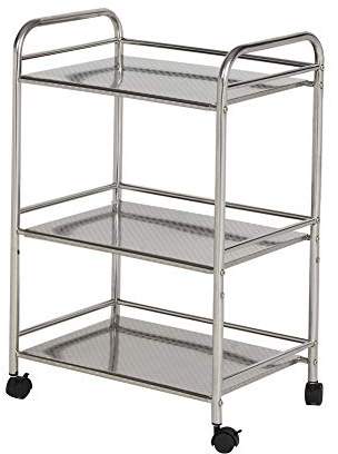 CLIPOP Edelstahl Servierwagen, Rollwagen mit 3 Ebenen Kapazität 150 kg Edelstahlwagen mit Rollen Küchenrollwagen mit Rollen, Grillwagen Outdoor Küche Restaurant Wagen (35D x 50W x 75H)