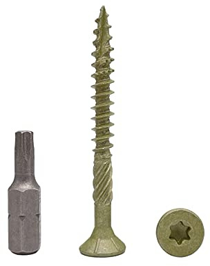 Marcopol Lot de 150 vis à bois finition anti-corrosion Vert 5,0 x 50 mm Vis à bois Tête Torx Type 17 Tête fraisée Vis d'extérieur (150, 5,0 x 50 mm)