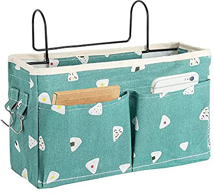Organizador de Cabecera, Bolsillo Cama Organizador, Organizador de Almacenamiento Colgante, Lienzo, Multifuncional, Con Gancho, para Tabletas, Mandos a Distancia, Teléfonos Móviles, Vasos, Snacks