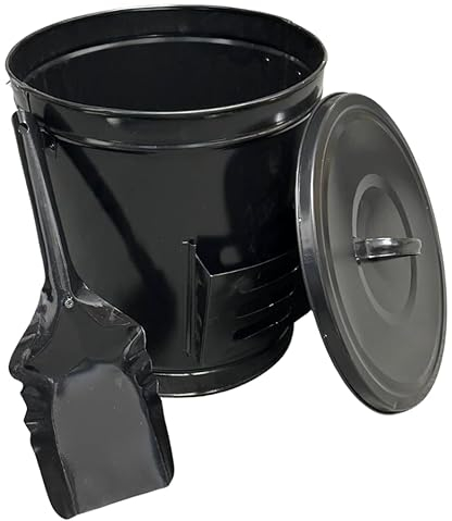 Elex® 18 litres, Ash Bin with Lid,With Shovel Metal Bucket for Firewood Storage, Decorative,Cooling and Transporting Hot Glut