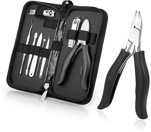 Toenail Clippers for Thick and Ingrown Nails, Black Nail Clipper Kit and Professional Podiatrist Toenail Clippers Heavy Duty Nail Scissors Toenail Treatment Tools Kit for Men Women Elderly