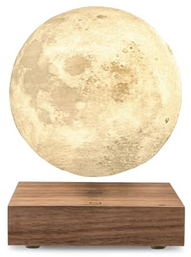 Gingko Design Smart Moon Lamp – 3D Printed LED Lunar Light with Walnut Wood Base – Rechargeable Floating Magnetic Moon Night Light for Home, Office, Bedroom, Gifts & Decor