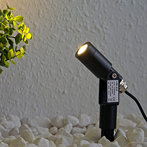 VBLED GARTUS® 3W LED Strahler Flavius 3000K mit Erdspieß | Außenlampe zur Beleuchtung von Garten, Terrasse, Pflanzen, Wegen, Teich | IP67, 1,5 m Kabel mit Stecker, Aluminium