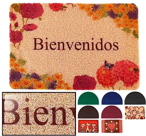 LUCA HOME - Felpudo Rizo Graz Bienvenido Rectangular con Base Antideslizante Muy Absorbente, Felpudo 40x60cm Rizos PVC, Felpudo para Exterior e Interior