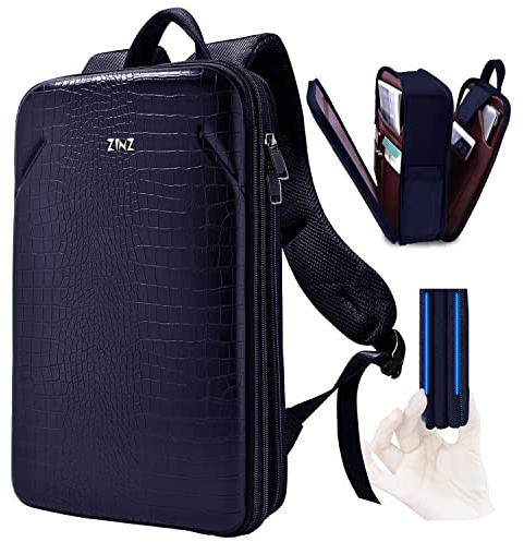ZINZ Protective Laptop Backpack, Expandable Computer Bag Rucksack with Hard Leather Cover & 3 Compartments for 15 15.6 16 inch Notebooks, Ergonomic Shoulder Strap