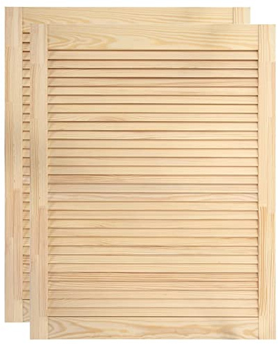 Puertas de armario de madera con lamas, diseño ventilado en pino macizo 61,5 x 39,4 cm para muebles de cocina, baño y estanterías