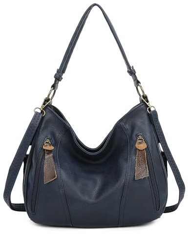 ITALYSHOP24 OBC Damen Tasche Shopper Hobo-Bag Schultertasche Leder Optik Umhängetasche Handtasche Crossover Reisetasche Beuteltasche Handtasche Dunkelblau