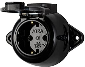 Prise de courant vintage ronde rétro - 1 prise - Noir - IP44 - Avec cache (IP44, 1 prise, noir)