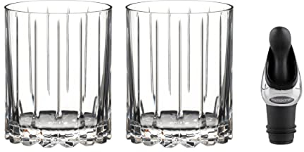 Riedel Drink Specific Glassware Double Rocks Glass (2-Pack) Bundle with Deluxe Wine Pourer with Stopper (2 Items)