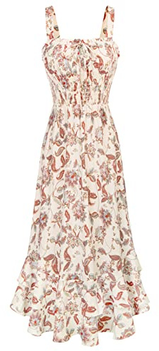 GRACE KARIN Women Summer Floral Maxi Dress Strappy Smocked A Line Dresses | Square Neck, Dual Layer, Long, Beach, Elegant, Casual, Boho, Chiffon, Sundress