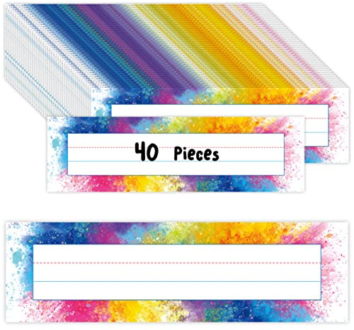 40PCS Schreibtischnamenschilder, doppelseitige PET-Film Schreibtisch-Namensschilder Schülernamensetiketten löschbar & wiederverwendbar traditionelle Manuskript-Namensschilder (25,4cm x 7cm, Aquarell)