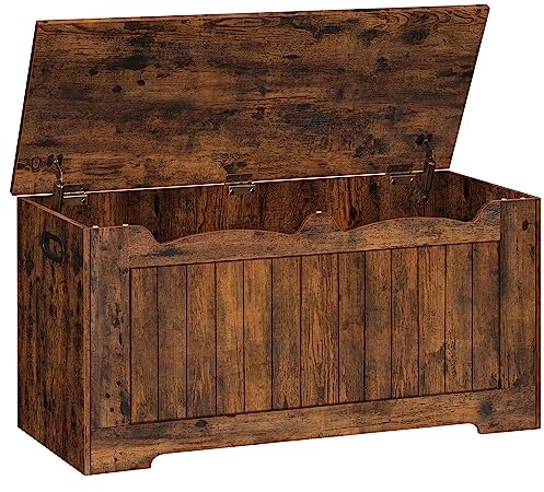 Hzuaneri Coffre de Rangement, Banc de Rangement, Banc à Chaussures, 2 Charnières Stables, 40 x 100 x 48 cm, pour Entrée, Chambre, Salon, Brun Vintage SB01001X