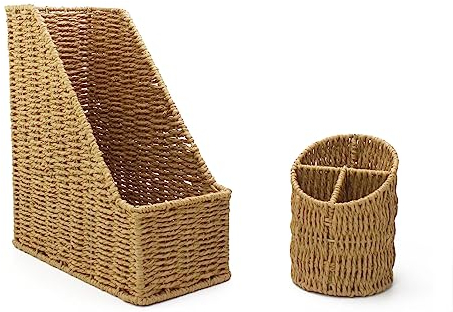 Papier Zeitschriftensammler Papier Stifthalter -Set, großer stehender Zeitschriftenhalter, Schreibtisch-Organizer, dekorativer Dokumentenhalter (Papier Zeitschriftensammler Papier Stifthalter -Set)