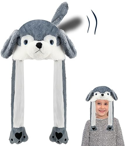 Moving Ears Plush Animal Hat - Soft Cute Floppy Ear Cap for Kids, Women, Men - Cosplay Costume for Christmas, Easter, Birthday