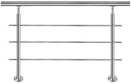 Froadp 200cm Pasamanos de Acero Inoxidable con 2 Postes Juego de Barandilla de Seguridad para Interiores y Exteriores Parapeto Balaustradas para Escaleras para Balcón Patio (3 Travesaños)